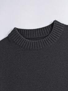 Women's Loose Fit Gray Round Neck Pullover Sweater, Casual For Autumn