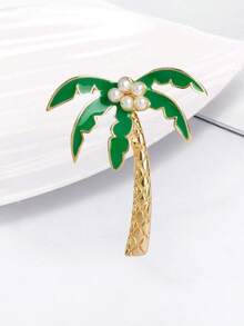 1pc Tropical Coconut Tree Alloy Brooch, Fashionable Clothing Accessory Lapel Pin - Multicolor - View 1