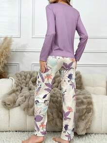Purple Long Sleeve & Pants Pajama Set For Women - Purple - View 3