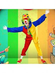 New Joker Mr. Joker Costume Party Series Single Party Funny Clown Costume Accessories, Rainbow Wig, Polka Dot Magic Hat, Bow Tie, Fun Dress Up Makeup Props, Whimsical Funny Outfit