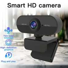 1080P全高清网络摄像头，带降噪麦克风，即插即用视频会议摄像头，具备自动对焦功能，适用于办公室、教室或会议直播。 - 黑色 - 查看 1