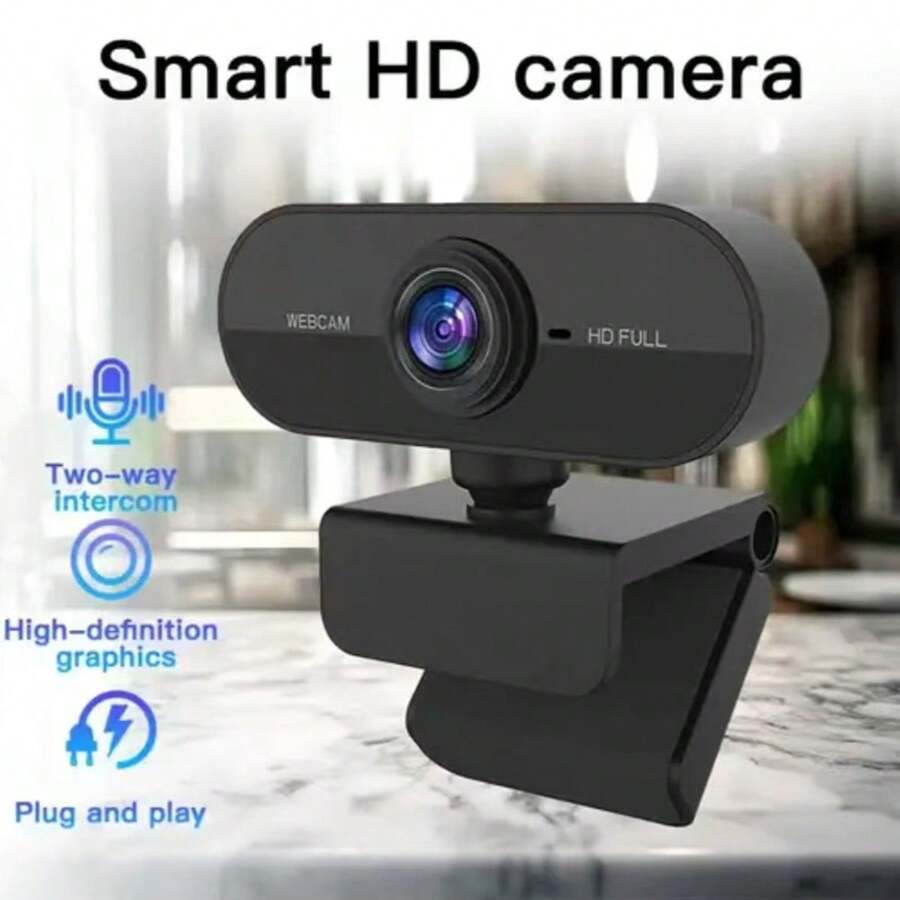 1080P全高清网络摄像头，带降噪麦克风，即插即用视频会议摄像头，具备自动对焦功能，适用于办公室、教室或会议直播。 - 黑色 - 查看 1