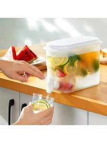 1 件大容量冰箱饮料分配器带水龙头，可充电免 PP 饮料壶，适用于柠檬水、果汁、茶，适合家庭使用，大容量，防滑，厚实，现代白色冷水容器，适用于家庭厨房