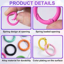 50Pcs Metal Spring O Rings Round Carabiner Keyring, 25mm Spring Keyrings Buckle Snap Clip Trigger For Keychain Bags Purse Craft DIY Accessories Jewelry Making, Key Ring Findings - 混合顏色 - 查看 2