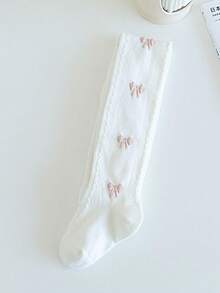 1 pieza Medias para niñas, dulce blanco con múltiples lazos, mallas transpirables y ligeras, cómodas y de moda para uso casual, deportivo, a juego con vestidos de princesa, adecuadas para uso diario, vacaciones, vuelta al colegio, viajes