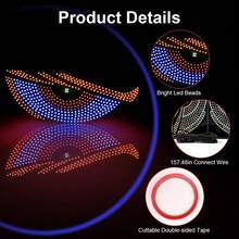 2个汽车挡风玻璃恶魔眼灯 - USB LED汽车氛围灯，11种动态模式 - 即插即用，安装简便 - 适用于SUV、卡车、房车的恶魔眼日间行车灯 - 炫酷蓝色装饰灯，可用于室内/室外装饰 - 防水，适用于大多数轿车/SUV及其他车辆。 - 彩色 - 查看 8