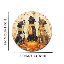 6 pièces/set ou 420 pièces/70 sets Dessous de verre imprimés avec chiots et citrouilles d'automne, 10 cm/2 mm d'épaisseur, avec fond en caoutchouc souple absorbant. Dessous de verre décoratifs en caoutchouc souple, convenant pour les tasses, la décoration de la cuisine et de la table à manger.