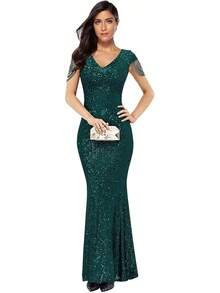 Women's Sequin Formal Evening Tassel Bead Sleeve Long Maxi Party Dress, Retro Glam Style RRV9 - A-xanh lá cây - Xem 11