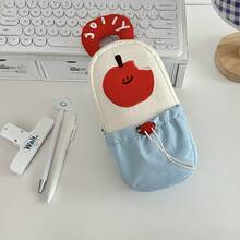 1pc Cute Large Capacity Stationery Storage Pouch With Front Pocket - Soft Fabric For School, Office, Travel Pencil Case - Beige/Soft Color, Suitable For Students, Teachers, Professionals, Portable Desktop Organizer, Office Supplies Storage, Fun Accessory, Convenient Maintenance
