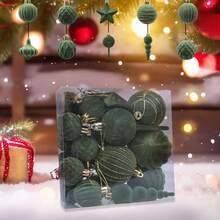 24Pcs Multi Color Plush Christmas Ball Pendant Set Creative Flocking Christmas Ball Hanging Decoration - 橄欖綠 - 查看 5