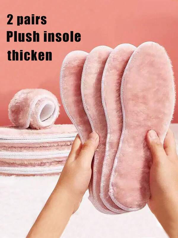 QKC 2 pares de plantillas de forro polar rosa, cómodas, suaves, sencillas, adecuadas para la protección de los pies en invierno, aplicables a zapatos deportivos, zapatos casuales y botas