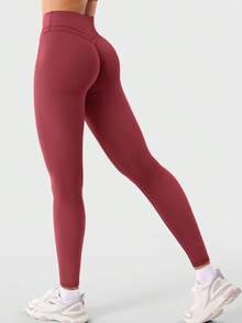 YEOREO Women's Workout Gym Leggings Julissa Hidden Scrunch Butt Sculpting Compression Mid Rise V Back Yoga Leggings 26\" - 安可拉紅 - 查看 3