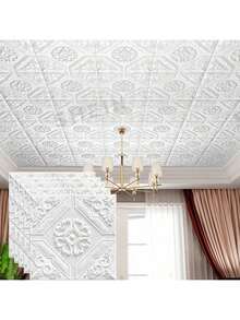 10/20/30片装自粘3D天花板墙贴 - 家居装饰/天花板和墙面装饰/豪华浮雕卧室贴纸 | 易于安装、可移除、防水防尘 | 适用于客厅和卧室天花板、房间装修贴纸、天花板和墙面自粘壁纸 - 白色 - 查看 1