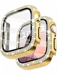 1pc Fashionable Attractive Sparkling Crystal Rhinestone Decorated 2-In-1 Anti-Fall Ultra-Thin Tempered Glass Protection Case Compatible With Apple Watch 38/40/41/42/44/45/46mm, Compatible With Apple Watch SE/10/9/8/7/6/5/4/3/2/1 Series, Smartwatch Case Accessory, For Women And Men