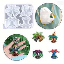 Molde de silicona reutilizable de 4 cavidades con forma de campana navideña, para hacer adornos de árbol de Navidad, llaveros, aretes, decoración navideña y de Año Nuevo para el hogar, regalo de Navidad