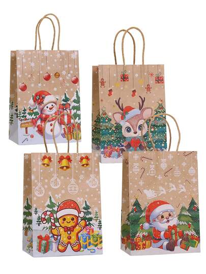 4/12/18/30 unidades de Sacolas de Papel Kraft para Presentes de Natal, Embrulhos para Presentes de Natal, Sacolas para Presentes de Festa de Natal, Embalagens para Presentes de Natal, Sacolas de Natal, Decorações de Natal, Sacolas de Compras de Natal. Sacolas de Papel Kraft para Embalar Presentes de Natal, Sacolas de Papel Kraft, Sacolas de Compras de Shopping, Papai Noel, Árvore de Natal, Rena, Floco de Neve, Boneco de Gengibre, Sacolas de Papel Kraft Impressas com Elementos de Natal, Natal de 2026