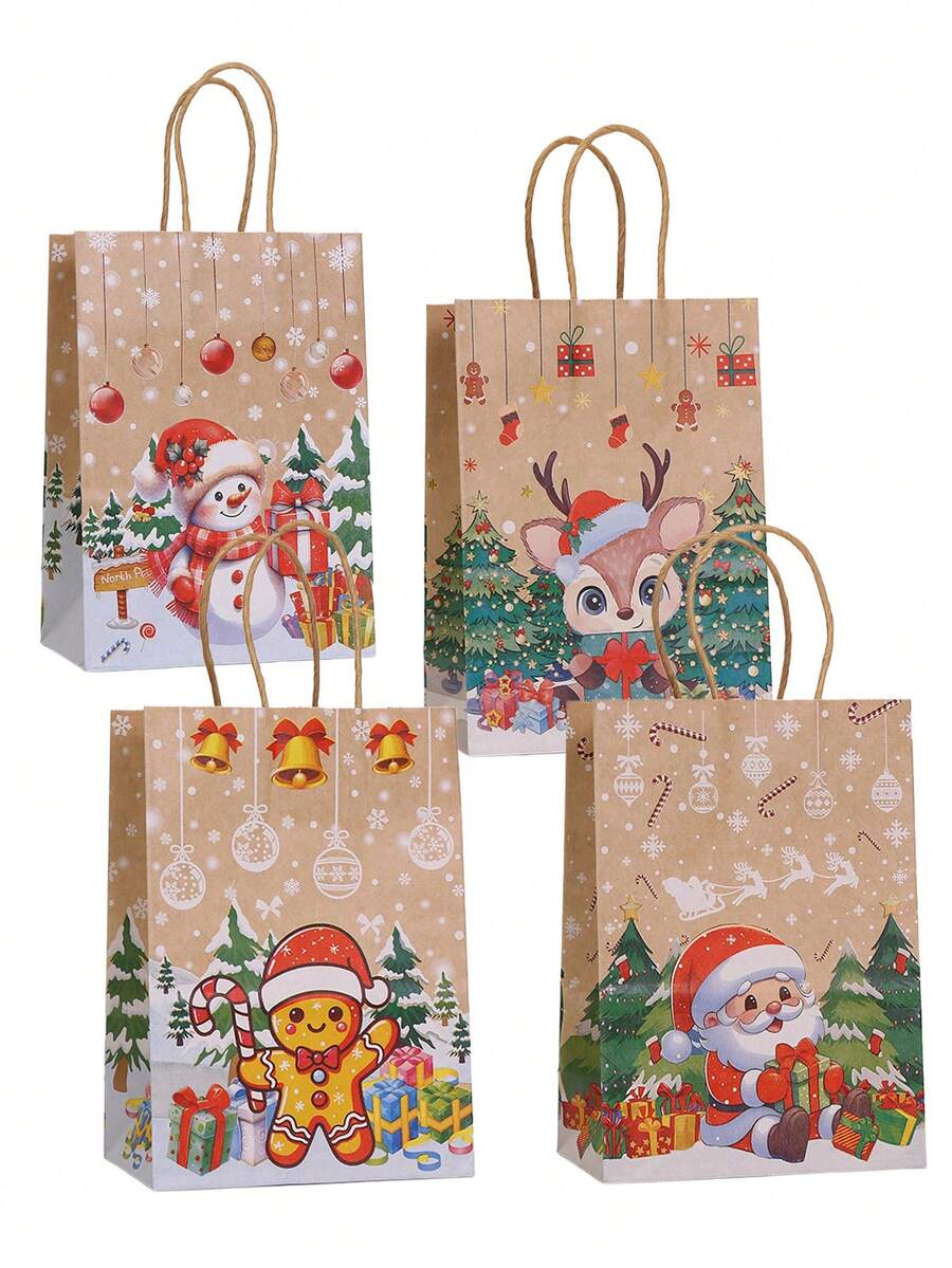 4/12/18/30 buc Pungi de cadouri din hârtie kraft de Crăciun, Ambalaj cadouri de Crăciun, Pungi de cadouri pentru petrecere de Crăciun, Ambalaje cadouri de Crăciun, Pungi tote de Crăciun, Decorațiuni de Crăciun, Pungi de cumpărături de Crăciun. Pungi de ambalare cadouri de Crăciun, Pungi de hârtie kraft, Pungi de cumpărături pentru mall, Moș Crăciun, Brad de Crăciun, Reni, Fulg de zăpadă, Pungi de hârtie kraft imprimate cu elemente de Crăciun cu omuleț de turtă dulce, Crăciun 2026