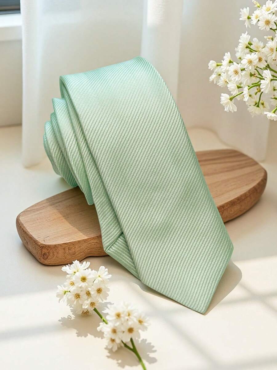 1pc Men's Sage Green Slim Necktie, Fashion Tie For Wedding, Party - Sage Green - View 1