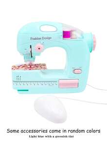 Set di macchine da cucire elettriche giocattolo per bambini, set fai-da-te per cucire vestiti in miniatura, accessori da sarta per il gioco di ruolo delle ragazze, mini strumenti di apprendimento della cucitura, decorazione per la stanza di apprendimento della cucitura, adatto per riparare vari indumenti piccoli