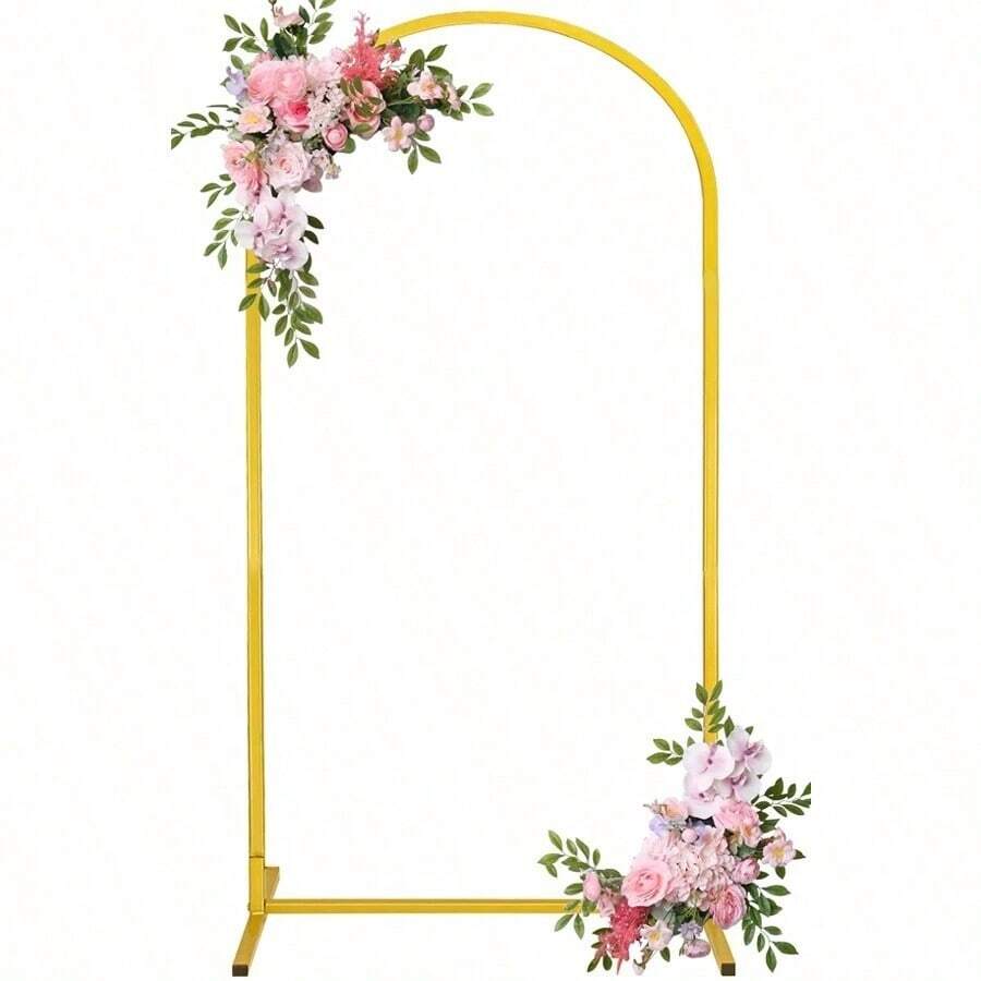 Soporte de arco de metal dorado - Marco estable con diseño de arco (2 m, 2,2 m), soporte de arco grande para fondo de boda, marco de fondo de arco, decoración para boda, cumpleaños, despedida de soltera, banquete y Día de San Valentín. El resistente soporte de decoración para ceremonias es adecuado para cualquier celebración - 6 pies - Ver 1