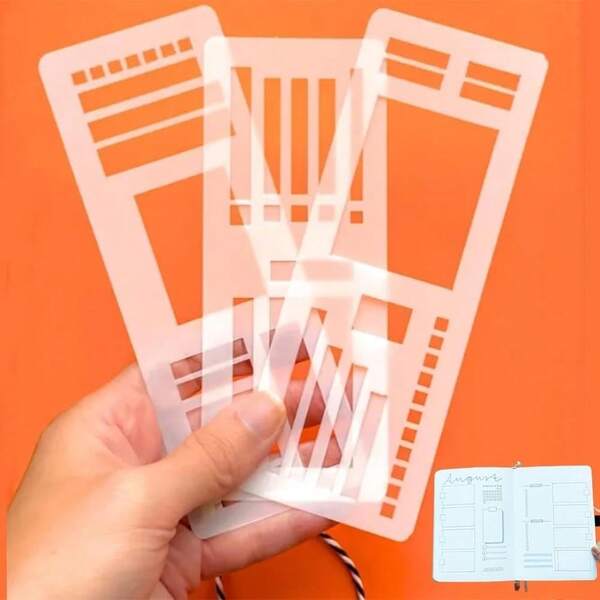 3pcs Handmade Flexible Record Template, Stencils Drafting Tools, Reusable Templates Planner Stencils For Journaling Checklists Boxes Lines & Daily Planning