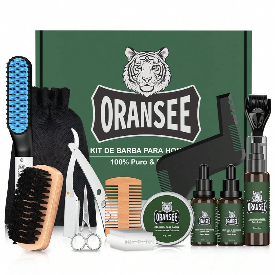 KOKILA Un set de cuidado de la barba de lujo para hombres,Kit de aseo para la barba-13pc, Kit 13 en 1 Cuidado Completo Barba con Alisador, 1 botella de limpiador de barba, 2 de aceite de crecimiento, 1 caja de bálsamo, 1 alisador, 1 peine de modelado, 1 caja con 10 cuchillas, 1 peine doble, 1 cepillo de pelo de jabalí, 1 afeitadora, 1 rodillo microagujas, 1 tijeras de barba y 1 bolsa de almacenamiento.,Conveniente para llevar en los viajes diarios,herramientas avanzadas ,empaquetado en cajas de regalo de lujo, el kit de regalo de valor se puede utilizar como regalo perfecto para hombres con barba en el día del padre, regalo de San valentín, aniversario o cualquier otra ocasión especial, El regalo perfecto para hombres, regalos para papás, hombres, novios, papás - Verde - Ver 1