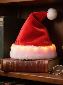 Pălărie luminoasă de Moș Crăciun, pălărie de Moș Crăciun, pălărie de sărbătoare de Moș Crăciun pentru adulți, stil neutru roșu, catifea dublă, caldă și confortabilă, petrecere de Anul Nou, pălărie de Crăciun groasă de pluș de înaltă calitate, accesoriu pentru costum de Crăciun