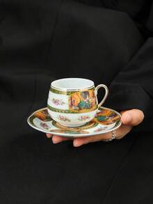 1 Set Elegant High-End Ceramic Coffee Cup & Saucer, Petite Bone China Cup & Saucer, Suitable For Home, Club, Coffee Shop, Gift