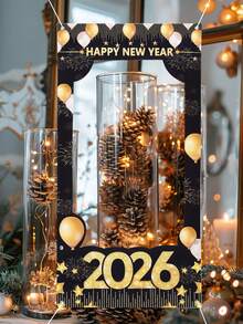1件2026新年装饰，黑金气球拍照背景，适用于2026新年派对，2026新年快乐悬挂装饰横幅，2026新年拍照道具，新年礼物，新年庆祝用品，新年派对装饰，派对背景装饰，派对礼品 - 黑金新年 - 查看 8