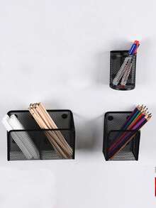 Magnetic Mesh Pen Holder 1 Basket,Metal Iron Mesh Pen Holder,  Square Minimalist Clutter Storage Iron Magnetic Pen Holder,  Powerful Magnet For Whiteboard, Refrigerator And Locker, For Office Literature And Creativity ,Magnet Adsorption, Organise Markers, Pens, Pencils, Refrigerator, Whiteboard, Locker Accessories - Multicolor - View 13