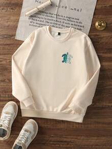 1 hanorac casual cu imprimeu pentru fete, cu guler rotund, îmbrăcăminte pentru studenți, mânecă lungă, toamnă/iarnă - Caisă - Vizualizare 4