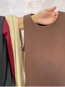 KIT 3 Regatas Casual Basica Suplex Duplo Blusa Feminina Blogueira Tendencia - BRANCO/AREIA/MARRON SUPLEX - Visão 2