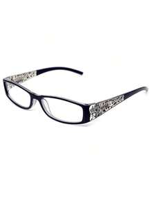 1pc Rectangular Rhinestone Flower Decorated Fashion Glasses, Suitable For Campus Outfits, Work And Everyday Wear - màu đen - Xem 1