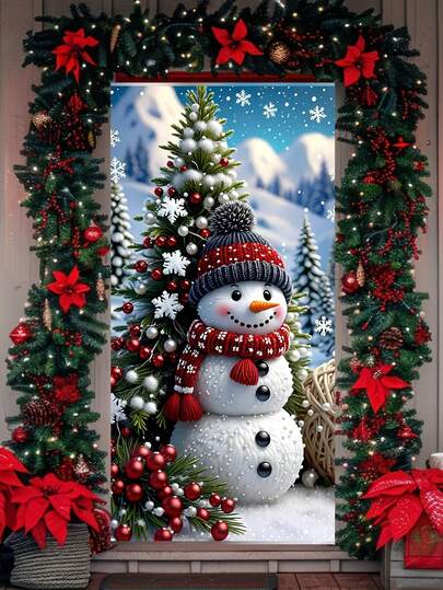 1 pieza Cortina de puerta de Navidad 2D con Papá Noel, decoración de tela universal para interiores y exteriores, primera opción para fiestas, escuelas, fondos de fotografía, 90*180cm