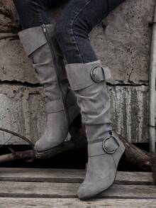 2025 2024 秋冬新款时尚百搭刺绣靴、切尔西靴、及膝靴 - 灰色 - 查看 5