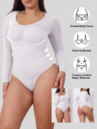 女式无缝长袖丁字裤连体衣，秋冬打底裤