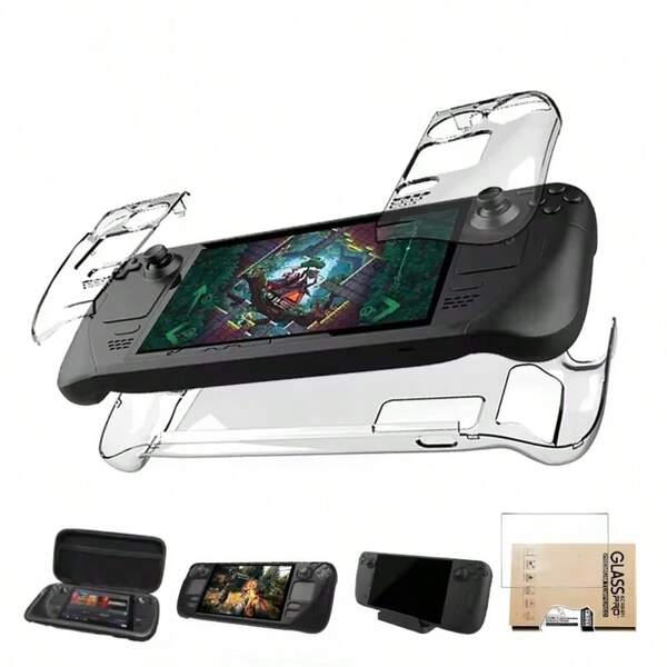 DATA FROG DATA FROG Zubehör für Steam Deck Aufbewahrungstasche, Kristallschale, gehärtetes Glas, Dock-Ständer, Silikon Schutzhülle