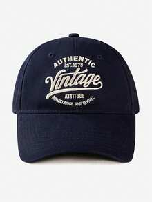 Retro English Embroidery Baseball Cap, Casual Streetwear Style, Unisex - Navy Blue - View 6
