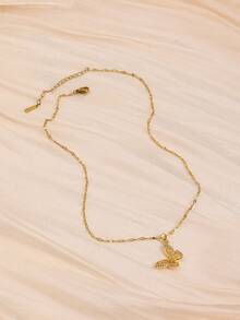 1 pieza Collar de acero inoxidable con colgante de mariposa, estilo dulce y sencillo, al estilo de Europa y América, adecuado para niñas, niños, familia y amigos, para decoración diaria, accesorios para fiestas en la playa, vacaciones y regreso a la escuela, regalo de joyería fina - Dorado - Ver 5