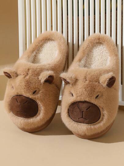 Cartoon Capybara Men's Autumn/Winter Indoor Slippers, Thick Plush Warm Comfortable Couple House Slippers