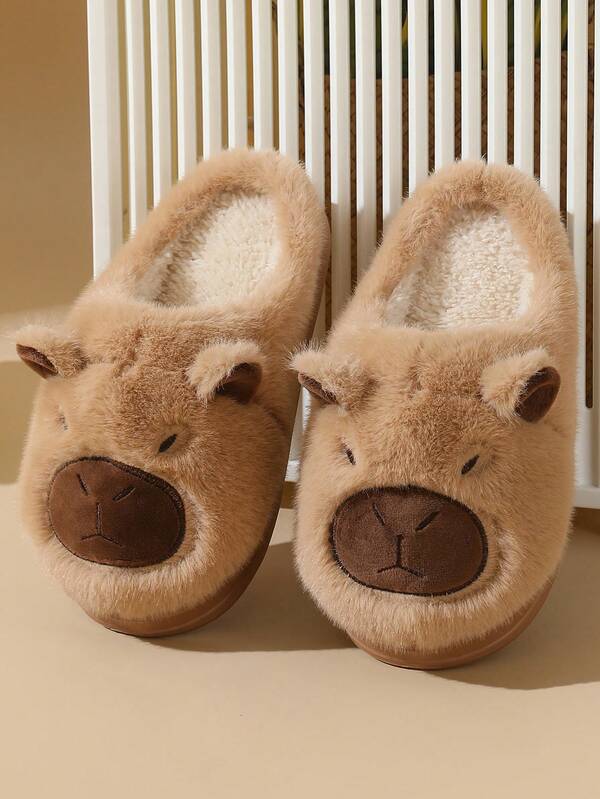 Cartoon Capybara Men's Autumn/Winter Indoor Slippers, Thick Plush Warm Comfortable Couple House Slippers