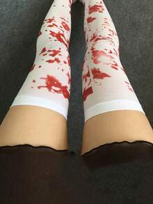 Halloween Cosplay Horror Atmosphere Decor Thigh High Socks, Makeup Party Costume Accessories Nurse Bloody Stockings, Zombie Bleeding Socks