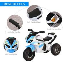 HOMCOM Kids Ride-On Bike 3-Wheel Vehicle W/ Music Lights  Seat Handlebars Toddler NO POWER Child Learning Fun Development 18-36 Months Blue - Blue - View 6