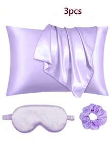 Set de 3 piezas de satén para dormir | talla grande suave que el juego de funda de almohada y antifaz de seda - Incluye 1 funda de almohada de satén, 1 antifaz de satén y 1 coletero de satén, Funda de almohada 29.53 pulgadas x 19.29 pulgadas (75 cm * 49 cm), Escuela, Vuelta al colegio, Viaje, Artículos esenciales de viaje, Artículos esenciales para el hogar, Antifaz, Máscara para dormir