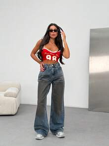 SQUALO Women's Wide Leg Color With Pocket Details Destroyed Retro Washed Street Style Jeans Ripped And Cutout Wide Leg Jeans - Biru - View 6