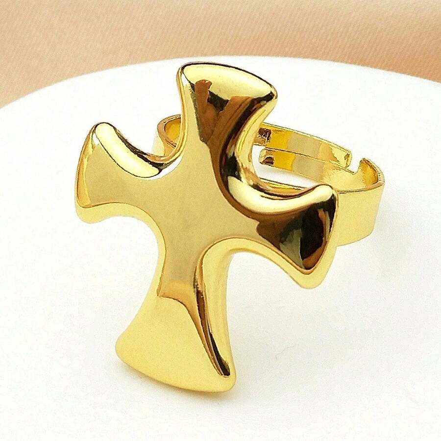 Cross Open Ring For Men Stainless Steel Gold Color Faith Catholic Amulet Male Adjustable Ring Jewelry Gifts - Ring - View 1