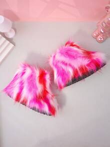 儿童雪地靴，厚底保暖内衬踝靴，适合幼儿/小孩，男女通用 - 紅色 - 查看 3