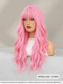 7JHH WIGS 24 Inch Sakura Pink Long Wavy Wigs For Women,Gorgeous Loose Wave Curly Wig With Bangs, Heat Resistant Fiber Synthetic Full Machine Wig For Girls Music Festival Party Streetwear, Anime Or Costume Use - 粉色 - 查看 4