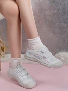 Hook And Loop Embroidered Children's Functional Shoes, Toe Protection, Versatile Little White Shoes, Soft Bottom, Breathable, Toddler Walking Shoes, Spring/Summer New Outdoor Sports Shoes, Suitable For Outings, Vacations, Indoor & Outdoor Activities - White - View 18