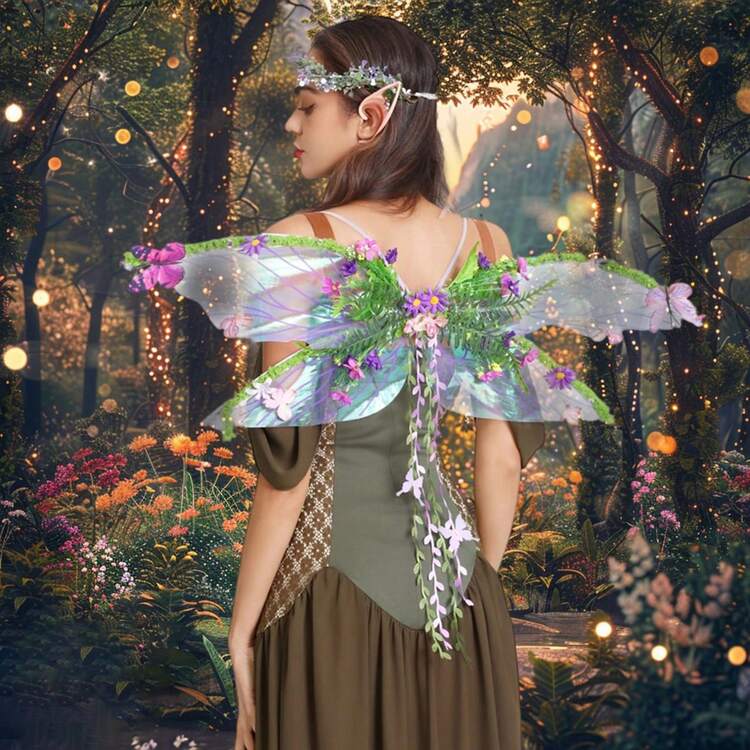 Butterfly Wing For Women, 3D Flower Fairy Sheer Wings Halloween Cosplay Supplies - 紫色 - 查看 4